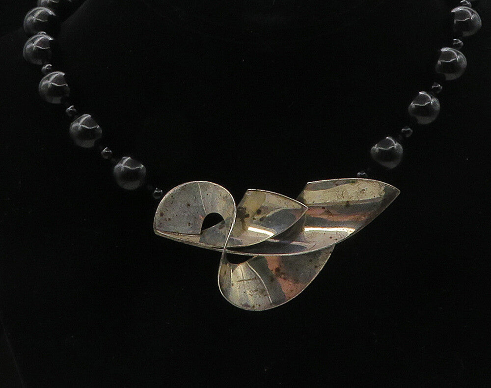 DESIGNER 925 Sterling Silver  Vintage Black Onyx Beaded Chain Necklace  NE1908