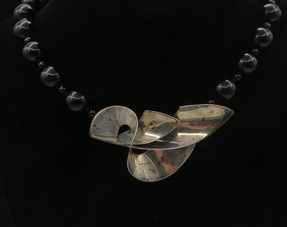 DESIGNER 925 Sterling Silver  Vintage Black Onyx Beaded Chain Necklace  NE1908