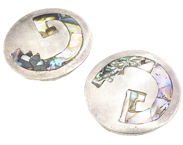 MEXICO 925 Silver  Vintage Inlaid Abalone Shell Round Drop Earrings  EG4588
