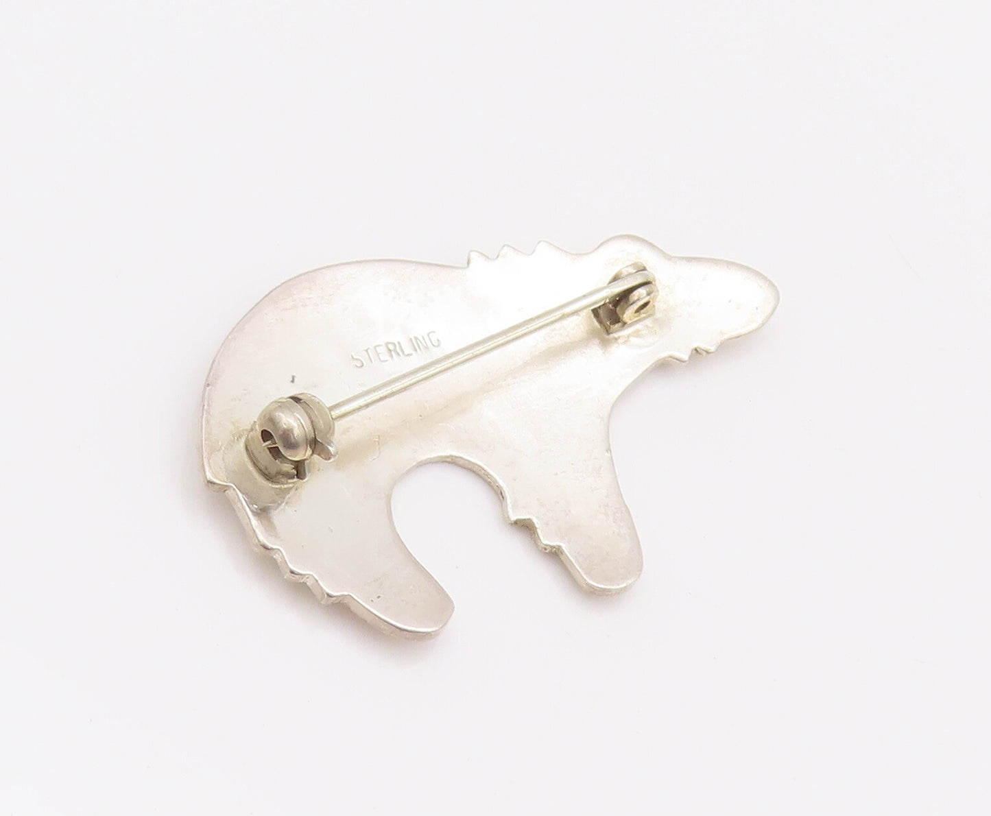 925 Sterling Silver Vintage Brooch Pin NAVAJO Carved Animal Digestion  BP10670