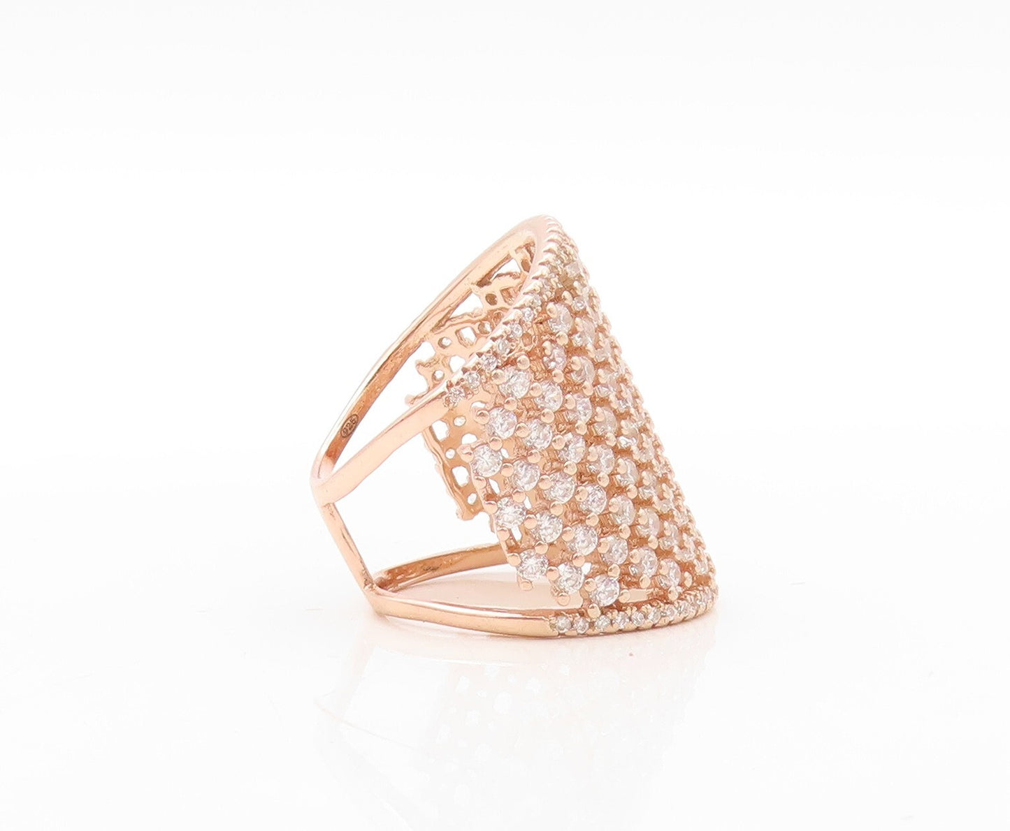 925 Sterling Silver Vintage Ring Rose Gold Plated Designer CZ Inlay Sz 7 RG31063