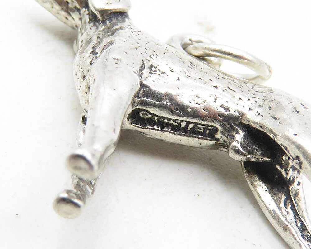 925 Sterling Silver  Vintage Petite Sculpted Standing Dog Pendant  PT7191