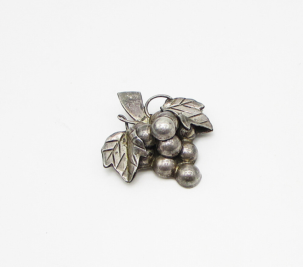 MEXICO 925 Sterling Silver Vintage Grape Vine Pendant Brooch Pin BP1009
