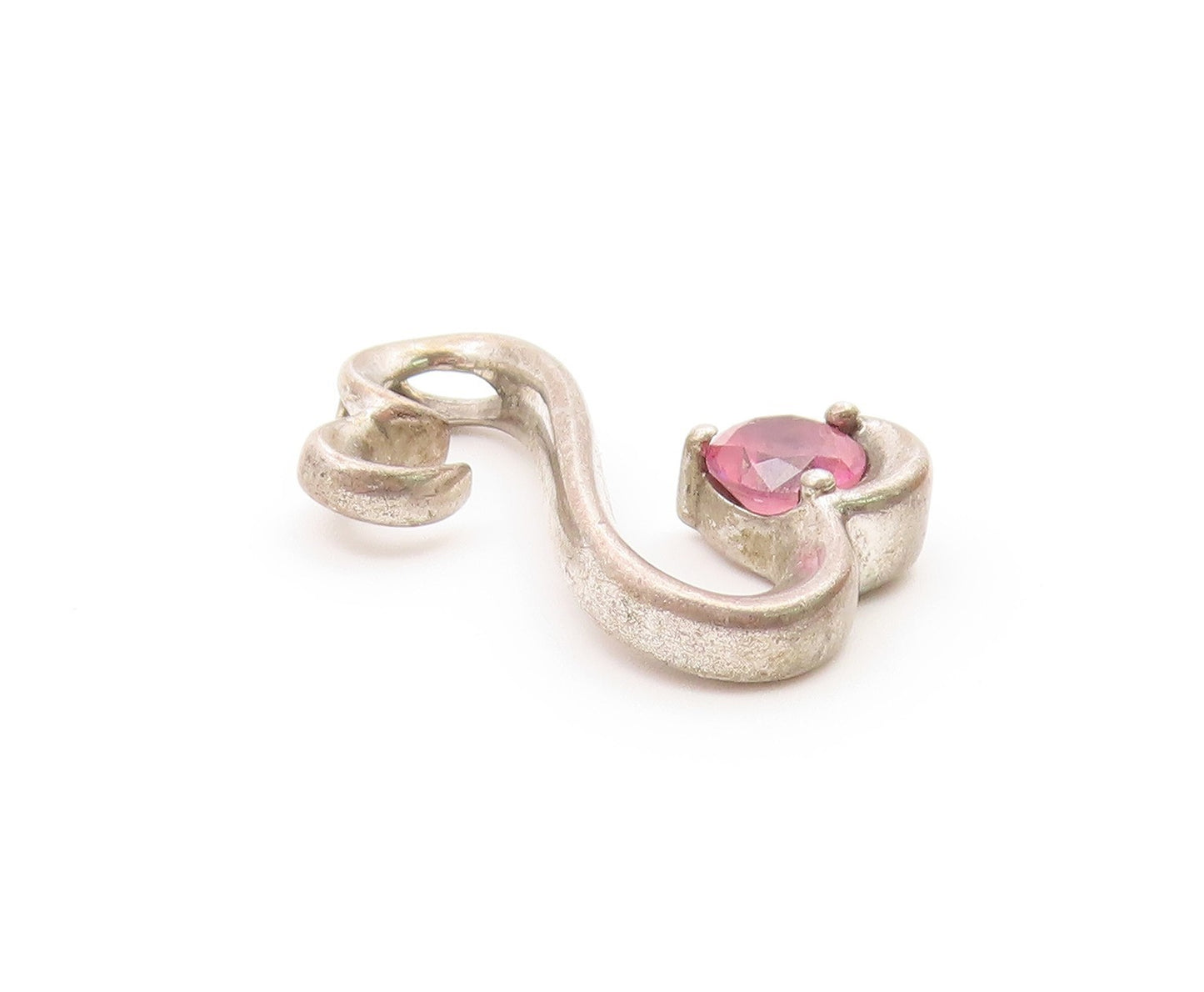 925 Sterling Silver  Vintage Pink Topaz Infinity Love Heart Pendant  PT16603