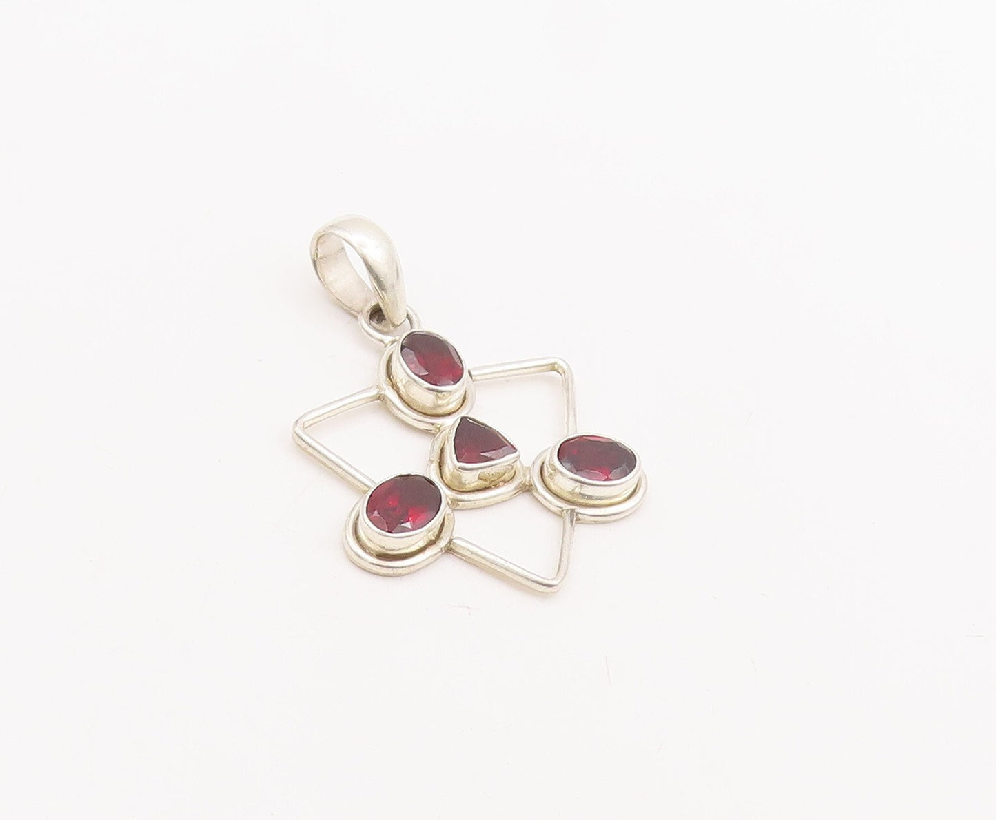 925 Sterling Silver Vintage Pendant Oval & Triangle Cut Garnet Triangle  PT23410