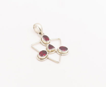 925 Sterling Silver Vintage Pendant Oval & Triangle Cut Garnet Triangle  PT23410