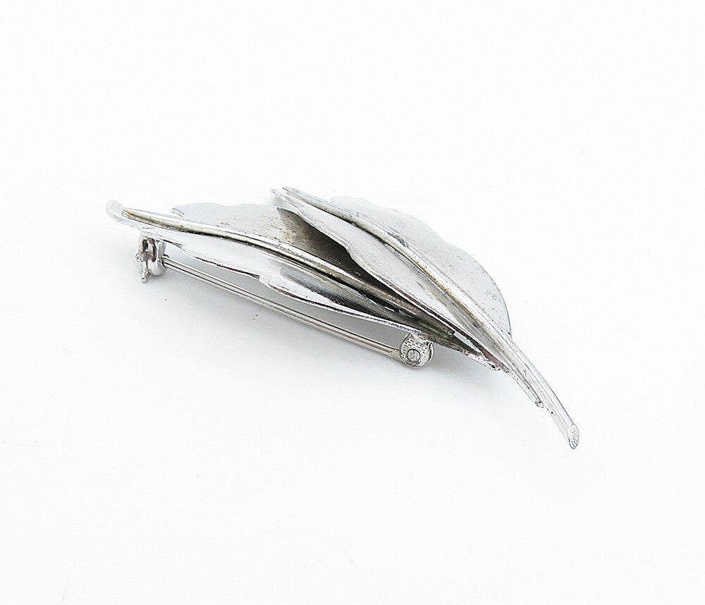 CARL ART 925 Sterling Silver  Vintage Shiny Floral Leaves Brooch Pin  BP1385