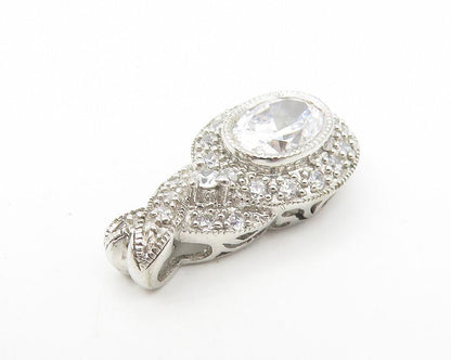 925 Sterling Silver  Vintage Sparkling Cubic Zirconia Oval Pendant  PT9151