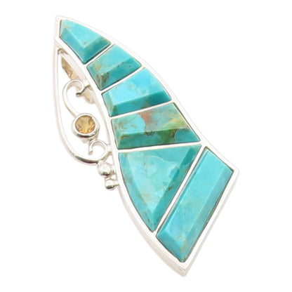 925 Sterling Silver Vintage Pendant DTR JAY KING Turquoise & Citrine  PT26355