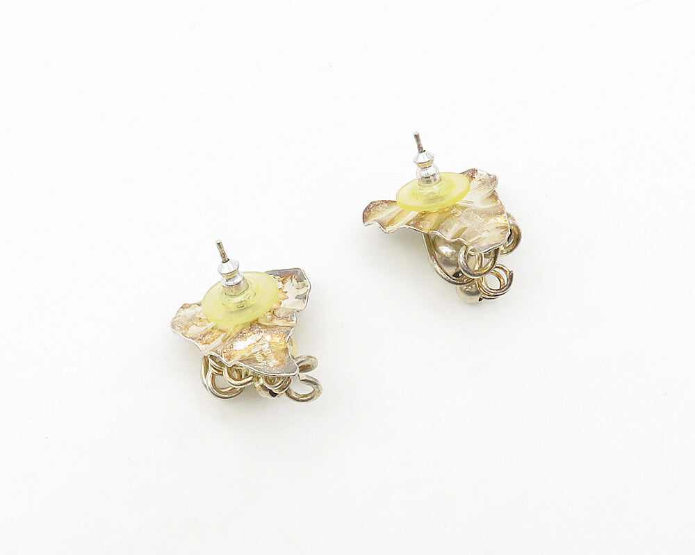 LADDA BIHLER 925 Silver  Vintage Shiny Floral Leaf Motif Drop Earrings  EG9146