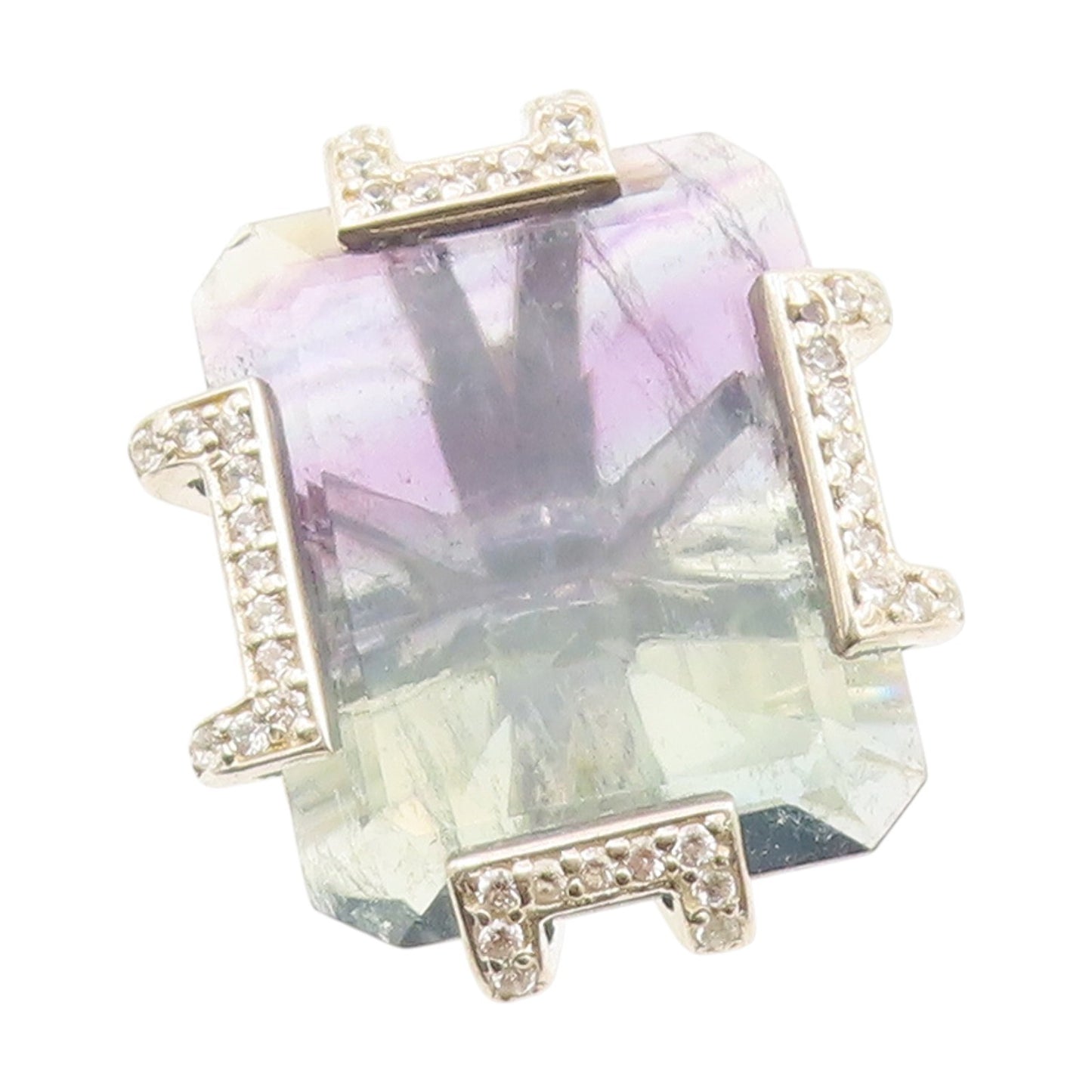 925 Sterling Silver Vintage Ring Large Mystic Topaz & CZ Band  Sz 7  RG34129