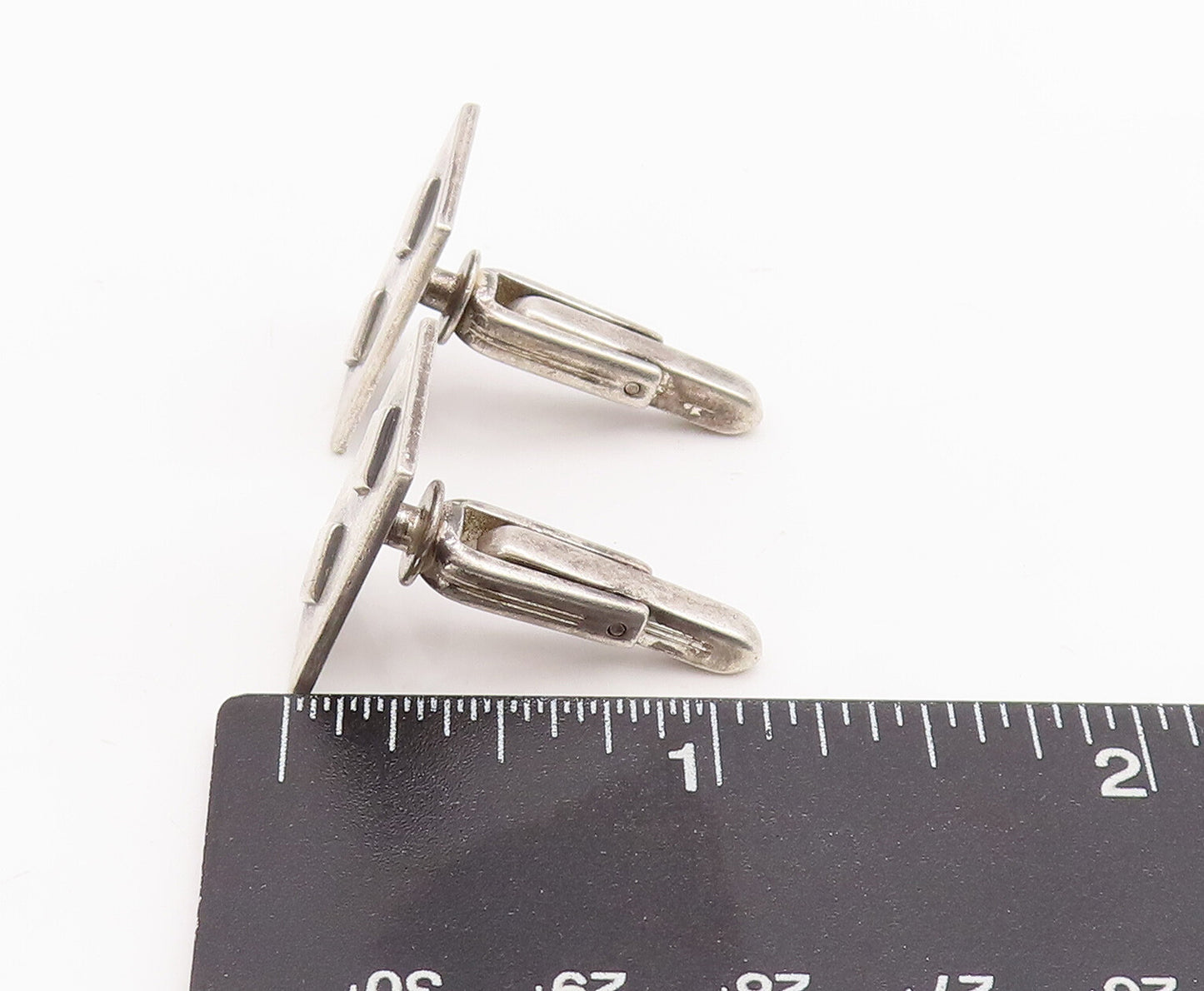 925 Sterling Silver Vintage Cuff Links Solid Rectangle Carved Squares  TR3756