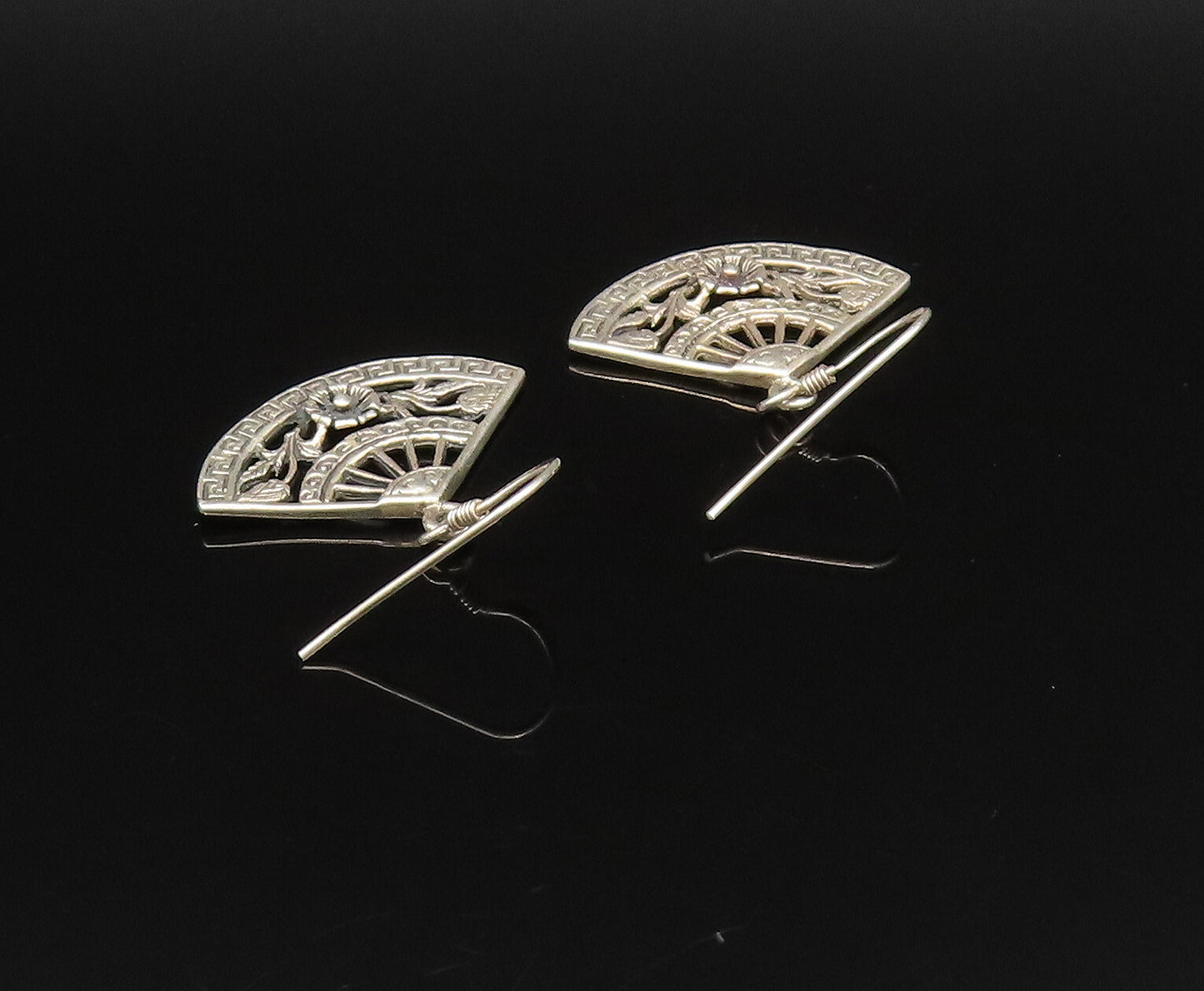 925 Silver  Vintage Engraved Detail Floral Vine Half Circle Earrings  EG12042