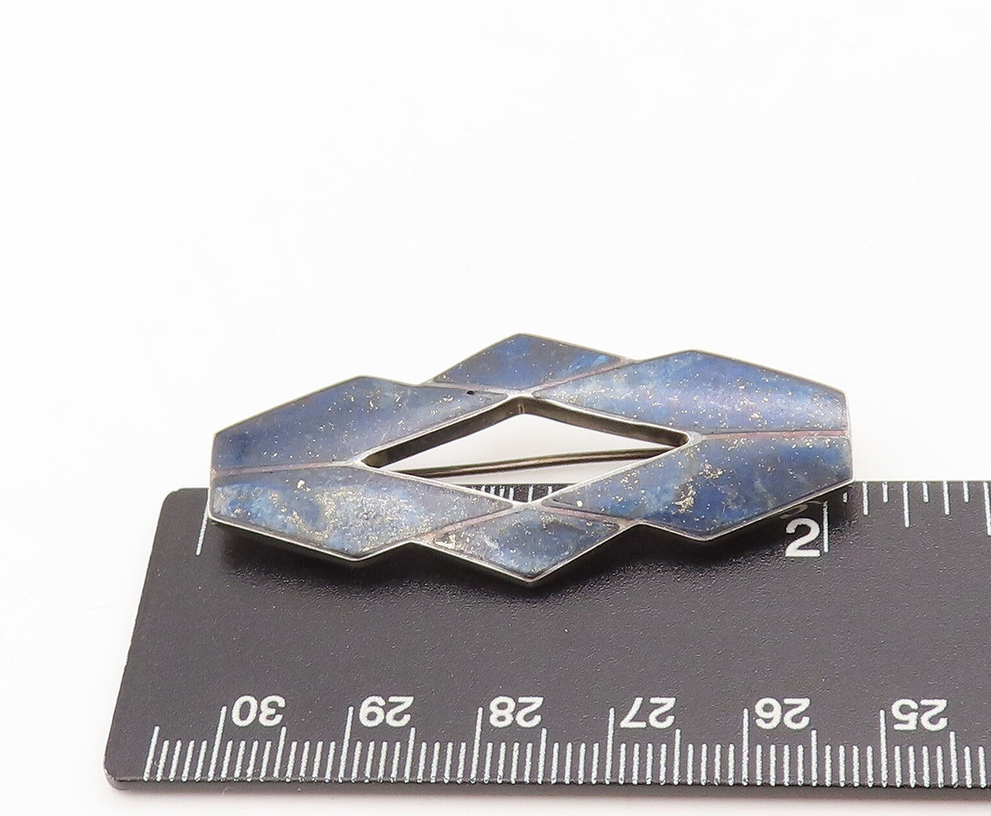 925 Sterling Silver Vintage Brooch Pin Designer Brutalist Blue Enameled BP10612