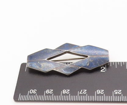 925 Sterling Silver Vintage Brooch Pin Designer Brutalist Blue Enameled BP10612