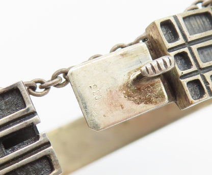 EUROPEAN 925 Silver  Vintage Carved Square Pattern Bangle Bracelet  BT9793