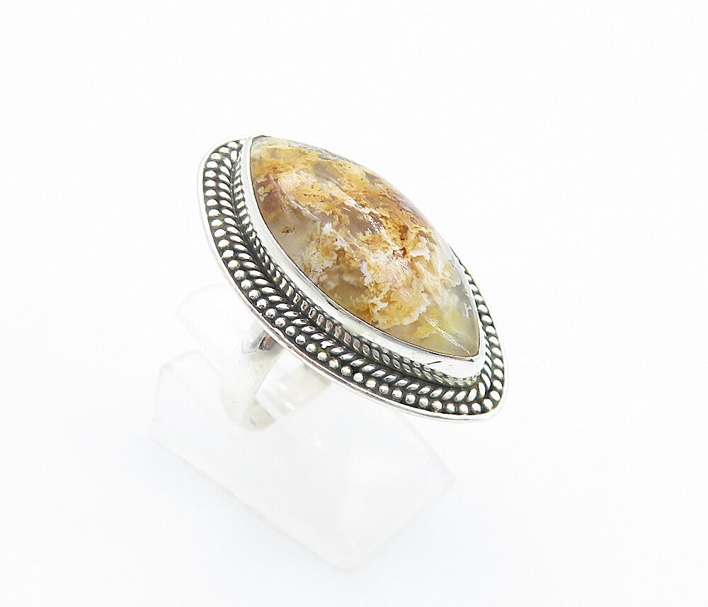 925 Sterling Silver  Cabochon Cut Jasper Pointed Cocktail Ring Sz 9  RG8191