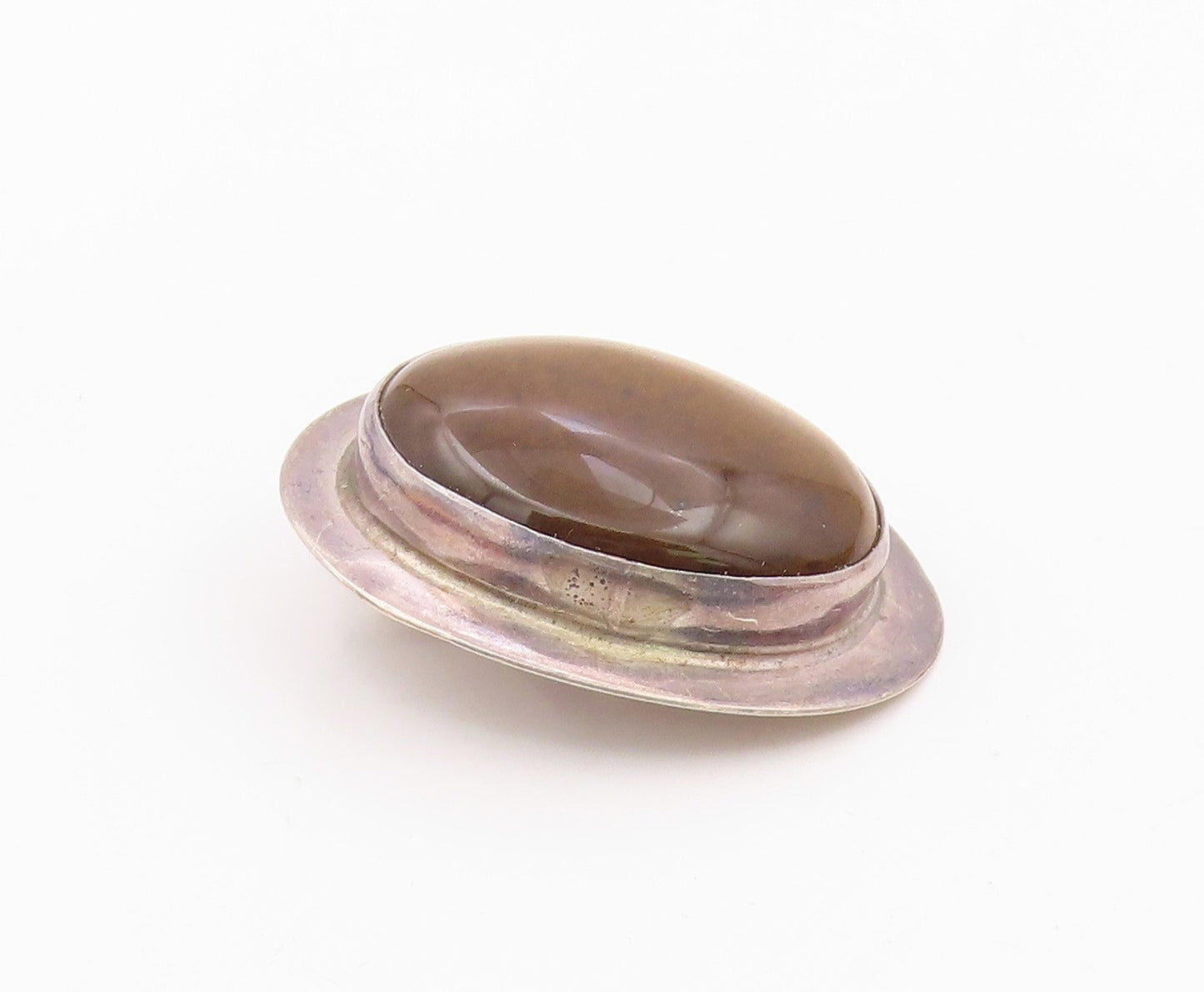 MATHEWS 925 Silver  Vintage Cabochon Cut Tiger's Eye Oval Pendant  PT16777