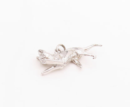 925 Sterling Silver Vintage Pendant 3D Playful Running Kitten Charm  PT24778