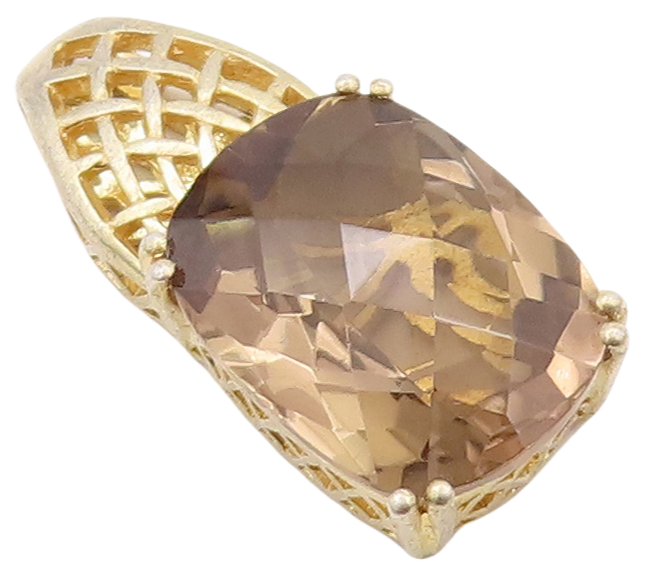 925 Sterling Silver Vintage Pendant Gold Plated Rectangle Cut Citrine  PT23137