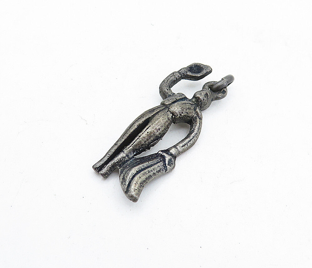 925 Sterling Silver  Vintage Petite Oxidized Bull Rider Figure Pendant  PT3924