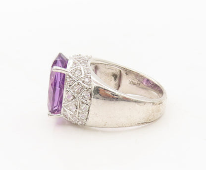 925 Sterling Silver Vintage Ring Oval Amethyst & Topaz Beaded Neck Sz 8 RG27572