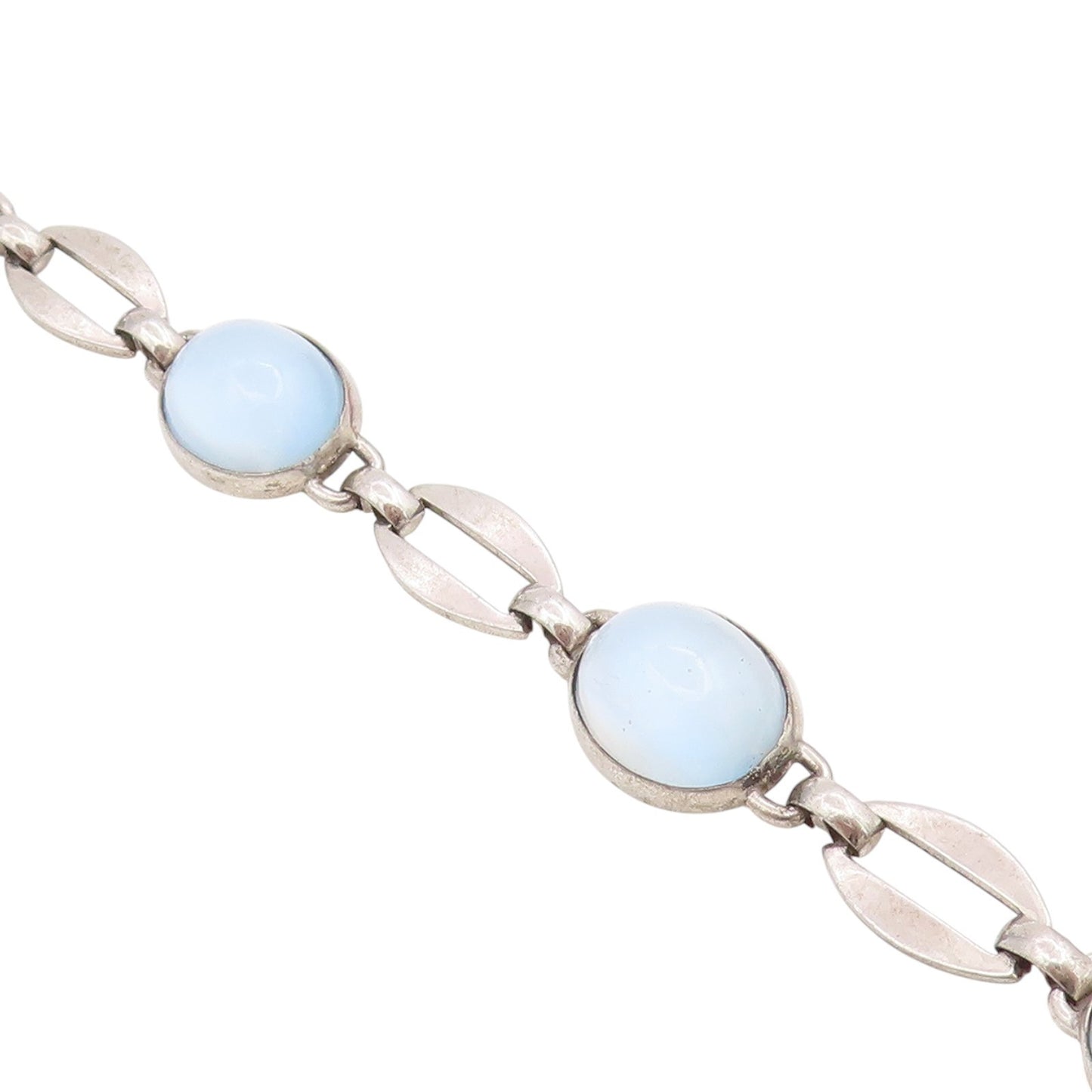 925 Sterling Silver Vintage Bracelet Cabochon Cat Eye Elegant Link  BT11753
