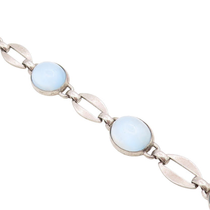 925 Sterling Silver Vintage Bracelet Cabochon Cat Eye Elegant Link  BT11753