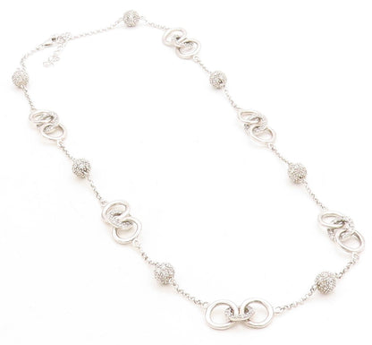 925 Sterling Silver  Shiny Topaz Encrusted Round Link Chain Necklace  NE2257