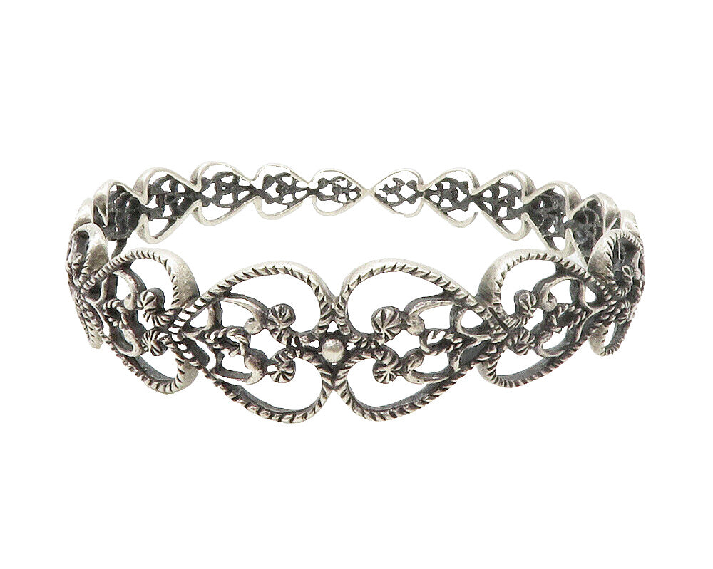 925 Sterling Silver  Vintage Open Love Heart Twist Bangle Bracelet  BT5581