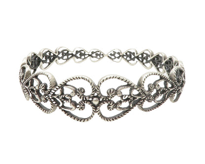 925 Sterling Silver  Vintage Open Love Heart Twist Bangle Bracelet  BT5581