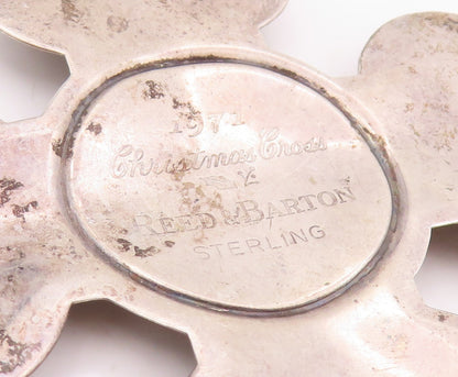 925 Sterling Silver Vintage Pendant REED & BARTON Large Christmas Cross  PT25500