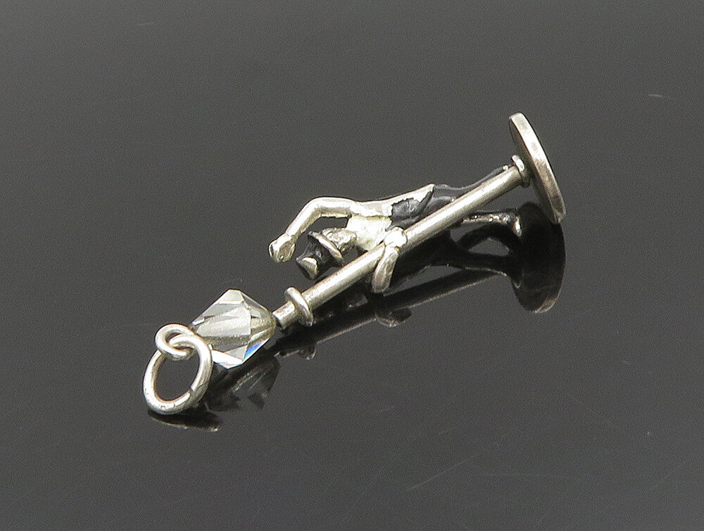 925 Silver  Vintage Enamel Magician Man On Quartz Pole Pendant (MOVES) PT20418