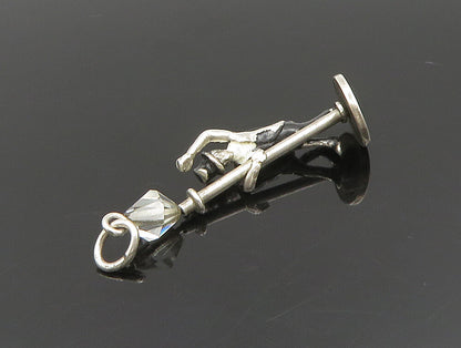 925 Silver  Vintage Enamel Magician Man On Quartz Pole Pendant (MOVES) PT20418