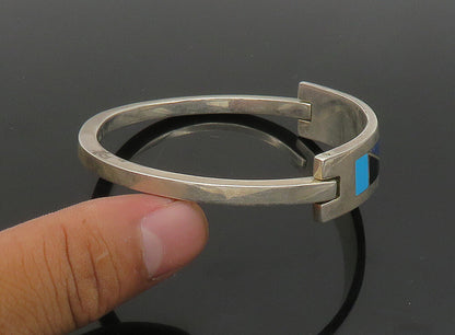 MEXICO 925 Silver  Vintage Turquoise Onyx & Sodalite Bangle Bracelet  BT9209