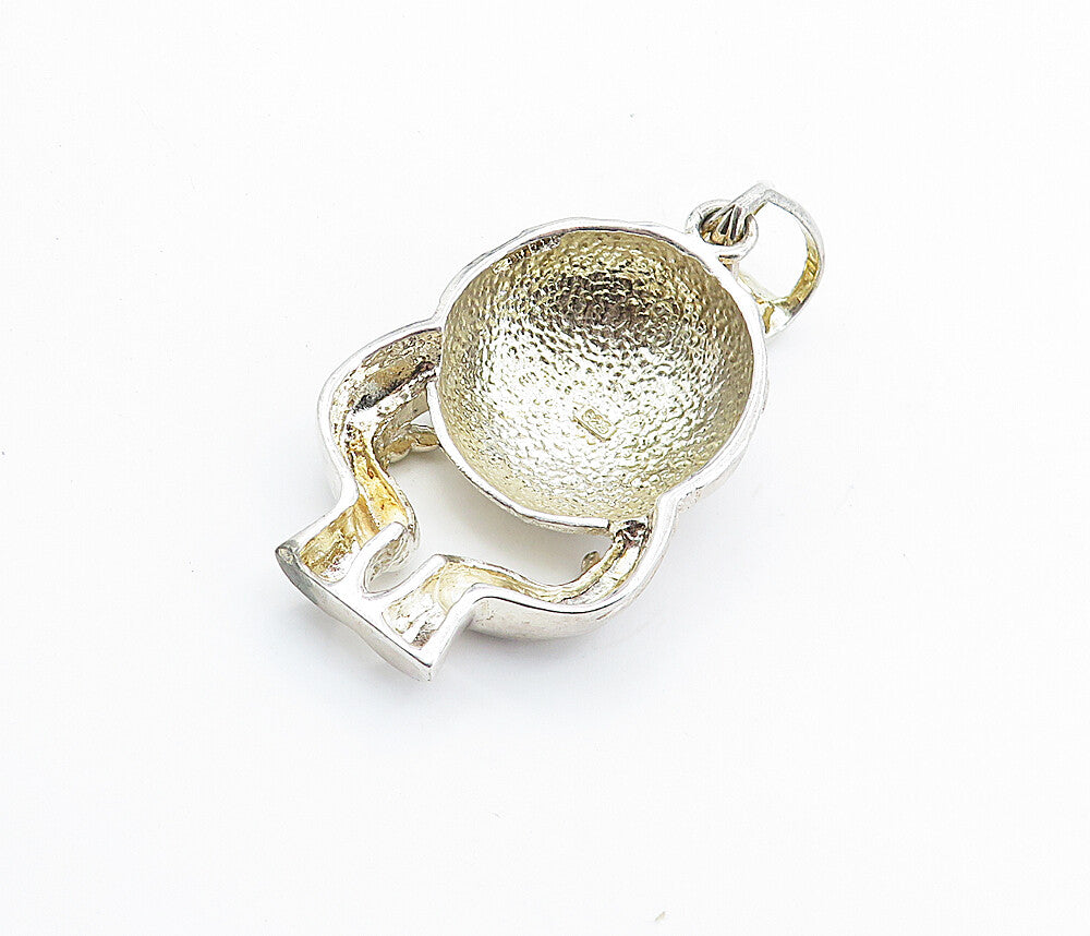 925 Sterling Silver  Vintage Shiny Textured Globe In Hands Pendant  PT5640