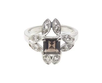 925 Sterling Silver  Smoky Topaz Flower Motif Cocktail Ring Sz 8  RG10250
