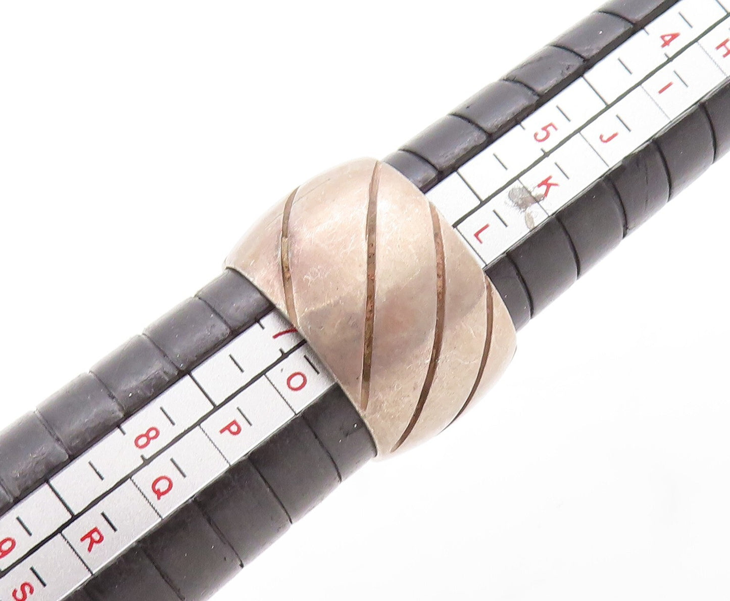 925 Sterling Silver Vintage Ring MEXICO Dark Tone Broad Grooved  Sz 6.5  RG31554