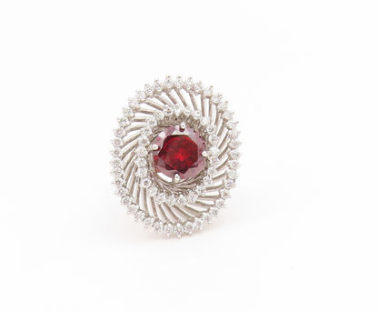 925 Sterling Silver Vintage Ring Red & White CZ Statement Band  Sz 9  RG35199