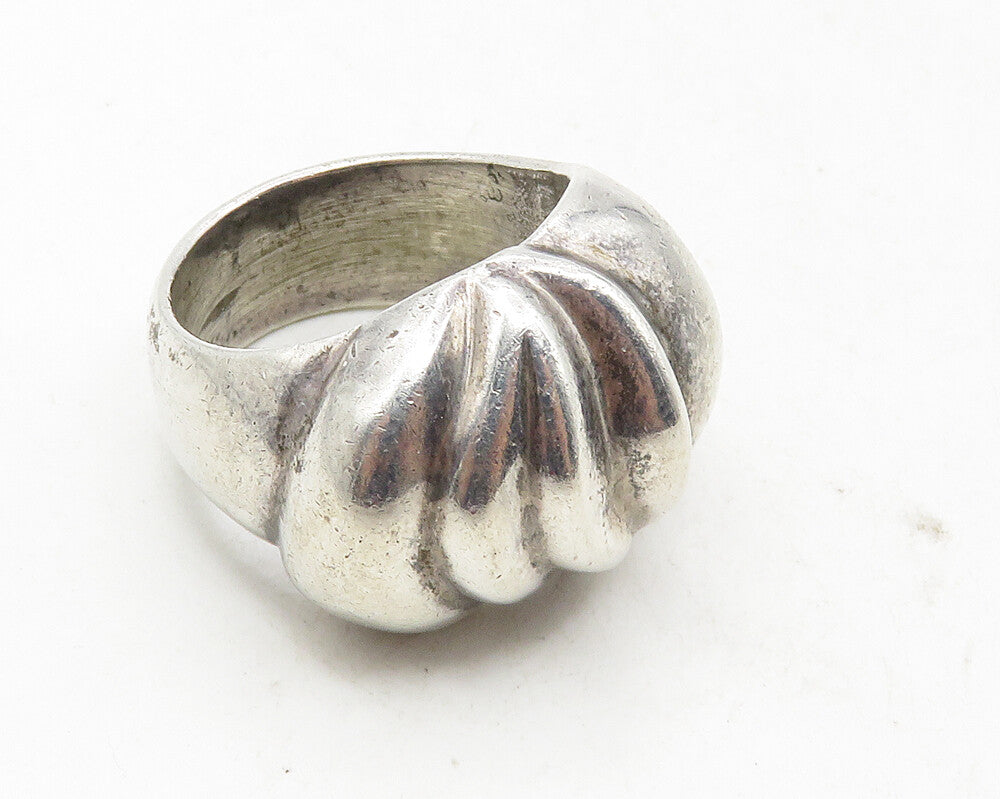 MEXICO 925 Sterling Silver  Vintage Shiny Fluted Dome Band Ring Sz 6.5  RG9756