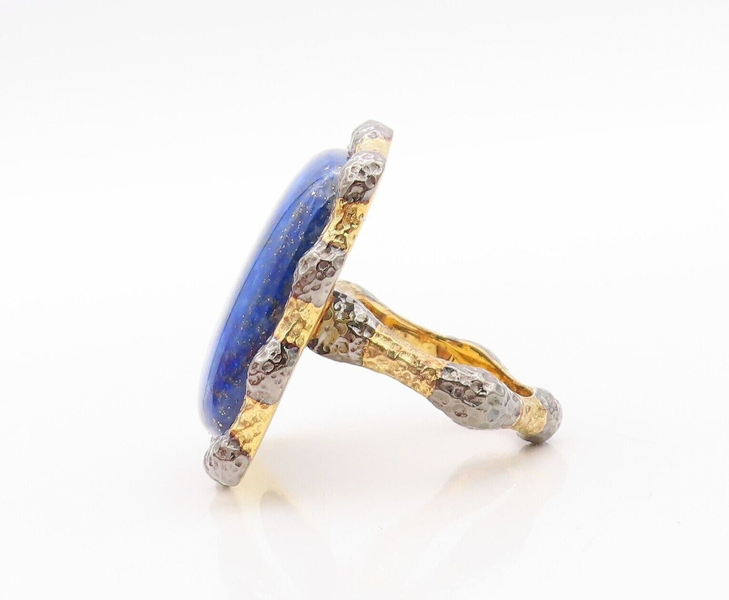 925 Sterling Silver Vintage Ring Gold Plated Large Frame Gemstone Sz 7.5 RG30192