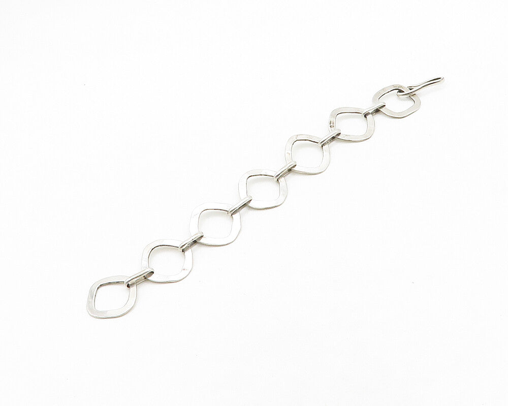 SARAB 925 Sterling Silver  Vintage Shiny Rounded Square Chain Bracelet  BT7965