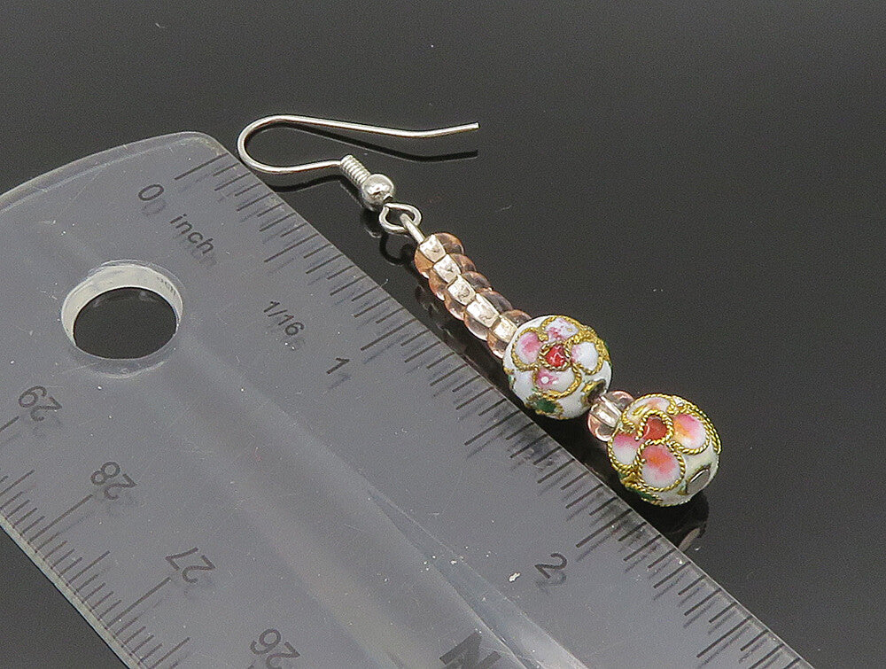 925 Sterling Silver  Vintage Floral Sphere & Beads Dangle Earrings  EG11583