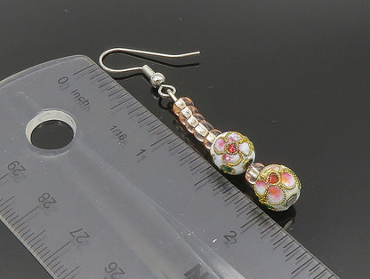 925 Sterling Silver  Vintage Floral Sphere & Beads Dangle Earrings  EG11583