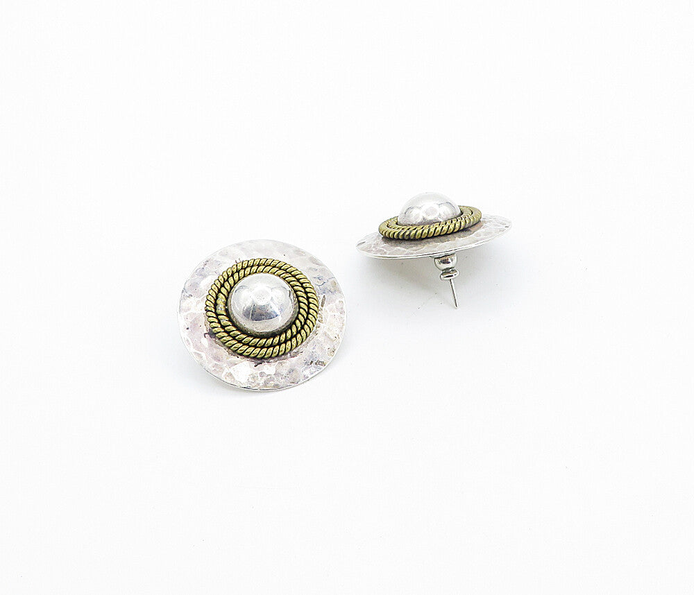 925 Sterling Silver  Vintage Two Tone Rope Twist Dome Drop Earrings  EG3043