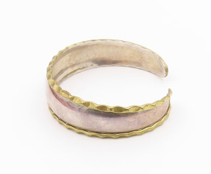 CII MEXICO 925 Silver  Vintage 2 Tone Wavy Trim Tapered Cuff Bracelet  BT9212