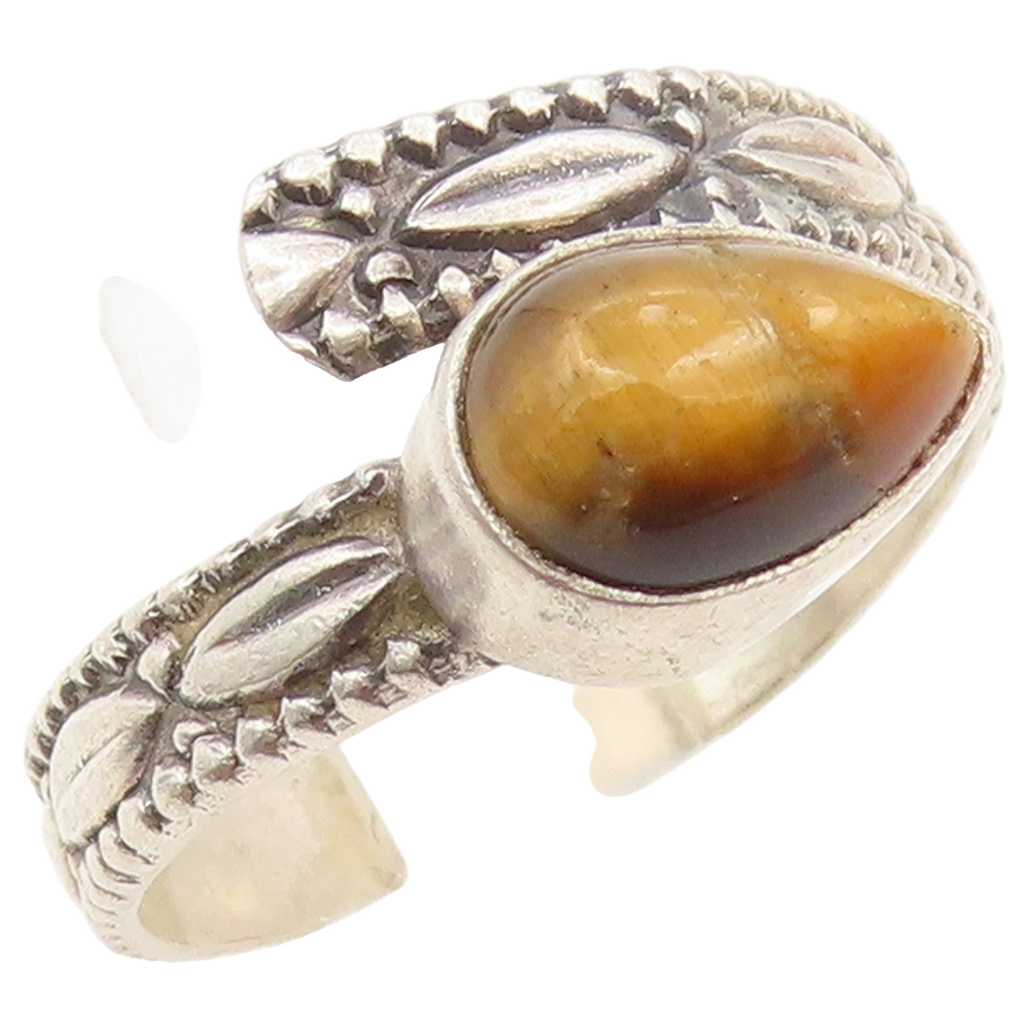 925 Sterling Silver Vintage Ring Pear Cut Tiger's Eye Bypass Band  Sz 9  RG36490