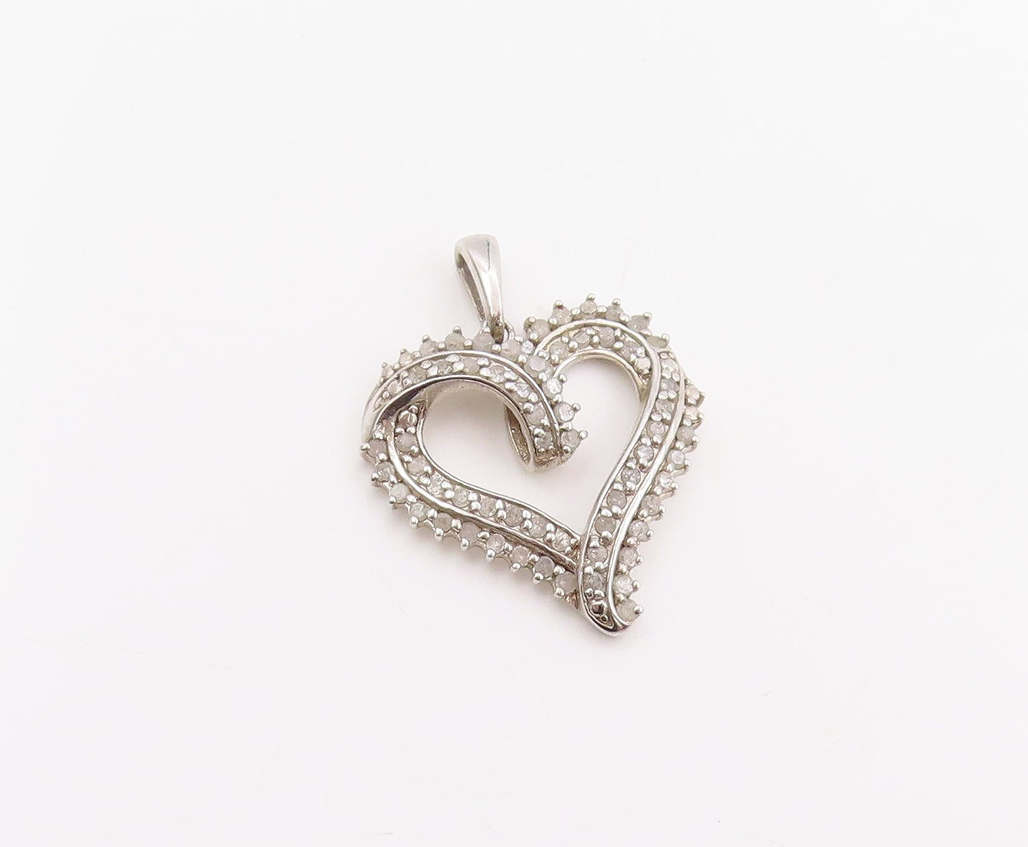925 Sterling Silver Vintage Pendant Real Diamonds Love Heart Outline  PT26227