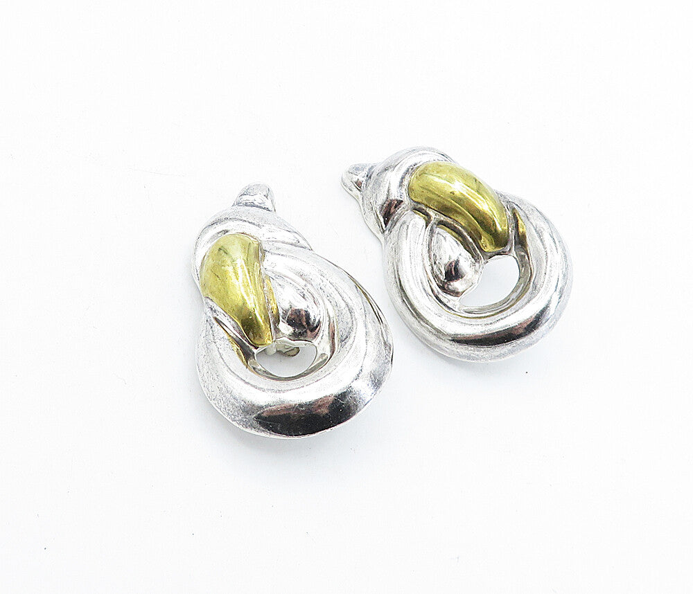 MEXICO 925 Sterling Silver  Vintage Two Tone Knot Non Pierce Earrings  EG2707