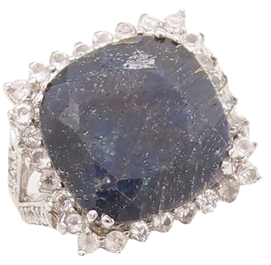 925 Sterling Silver Vintage Ring Square Blue Gemstone Halo Topaz  Sz 7  RG29416